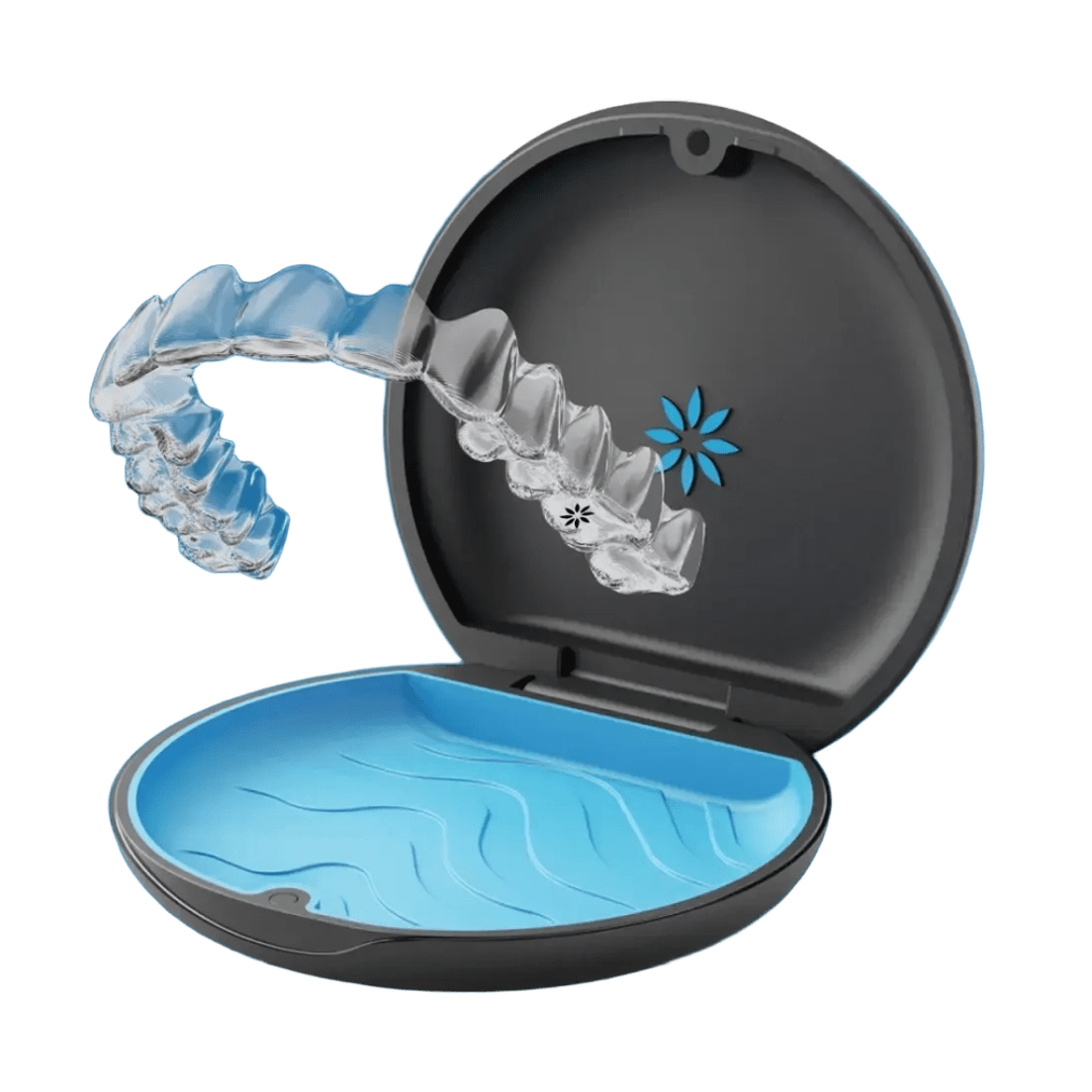 Clear retainer in open blue storage case | Troy City Orthodontics in Fall River, MA